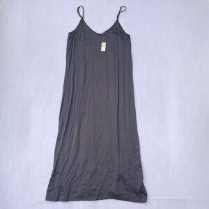 NWT Aerie Women Dark Gray Slip Dress Size M v-neck Maxi Black Lightweight Silky